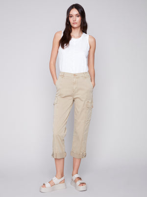 Charlie B Spring/Summer 2024-C5492-875B-Canvas Cargo Pant-Khaki - The Coach Pyramids