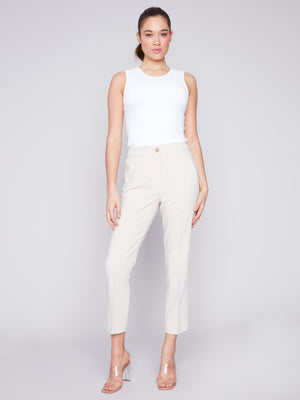 Charlie B Spring/Summer 2024 -C5495-838B-Cropped Pant-Beige - The Coach Pyramids