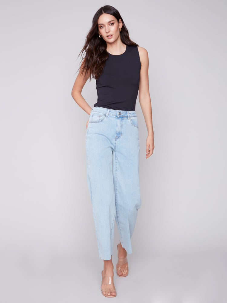 Charlie B Spring/Summer 2024-C5497-431A-Wide Leg Pant-Bleach Blue - The Coach Pyramids