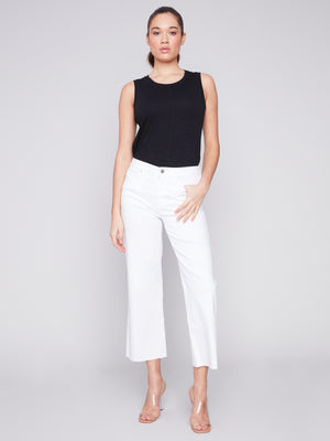 Charlie B Spring/Summer 2024-C5497-618A-Wide Leg Pant-White - The Coach Pyramids