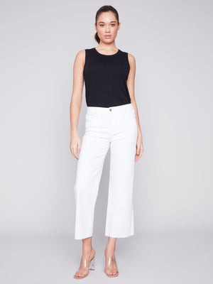 Charlie B Spring/Summer 2024-C5497-618A-Wide Leg Pant-White - The Coach Pyramids