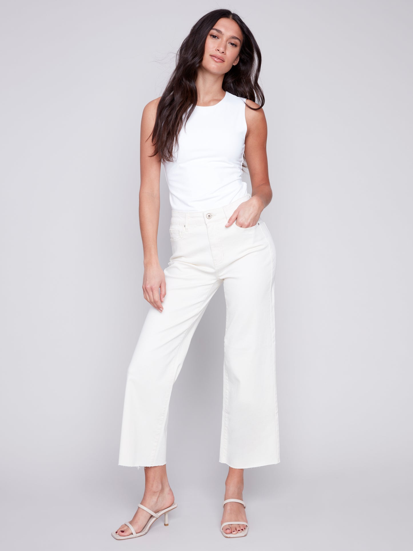 Charlie B Spring/Summer 2024-C5497-677B-Wide Leg Pant-Natural - The Coach Pyramids