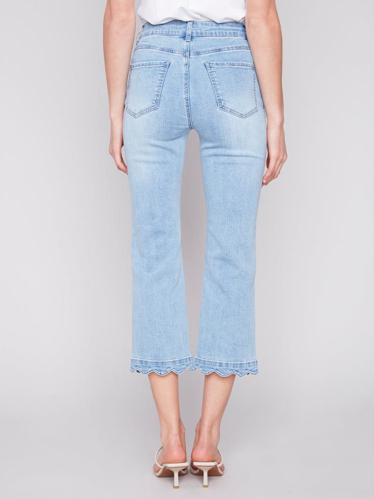 Charlie B Spring/Summer 2024-C5512-431A-Lace Hem Denim Pant-LT Blue - The Coach Pyramids