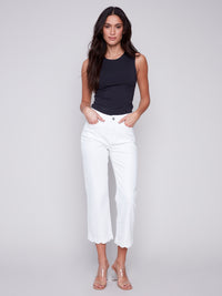 Charlie B Spring/Summer 2024-C5512-615A-Lace Hem Denim Pant-White - The Coach Pyramids