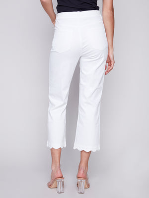 Charlie B Spring/Summer 2024-C5512-615A-Lace Hem Denim Pant-White - The Coach Pyramids