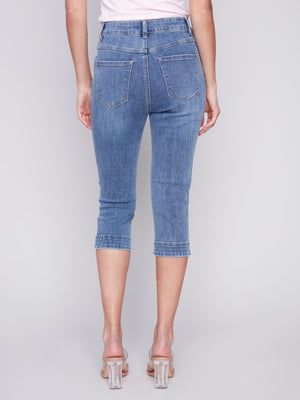 Charlie B Spring/Summer 2024-C5514-431A-Capri Denim Pant-Medium Blue - The Coach Pyramids