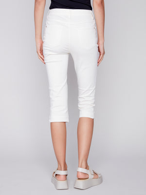 Charlie B Spring/Summer 2024-C5514-618A-Capri Twill Pant-White - The Coach Pyramids