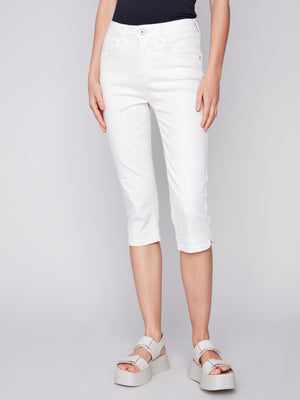 Charlie B Spring/Summer 2024-C5514-618A-Capri Twill Pant-White - The Coach Pyramids