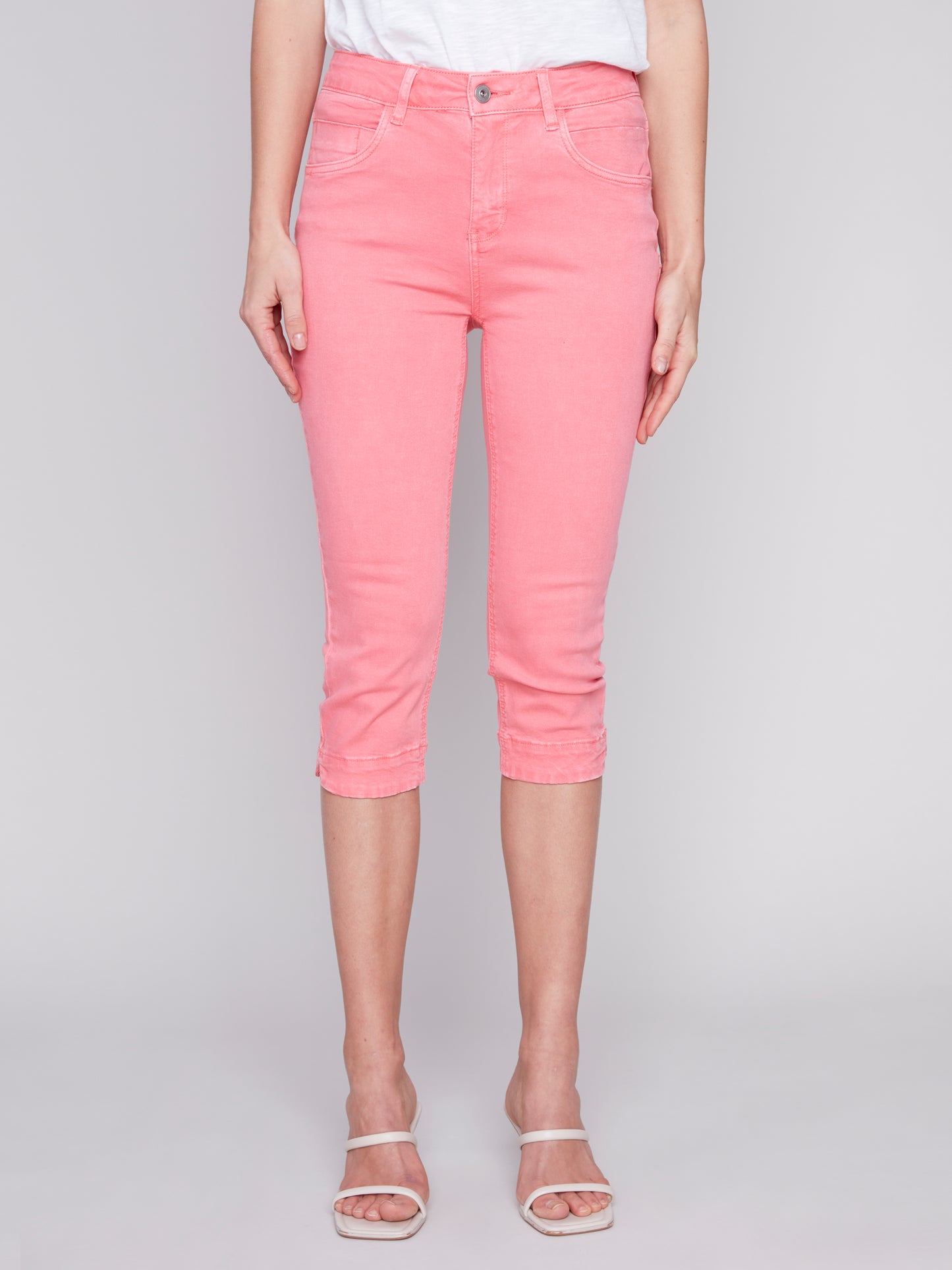 Charlie B Spring/Summer 2024-C5514-618A-Capri Twill Pant-Natural - The Coach Pyramids