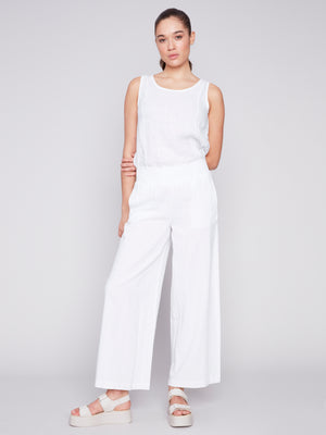 Charlie B Spring/Summer 2024-C5521-229B-Linen Pant-White - The Coach Pyramids