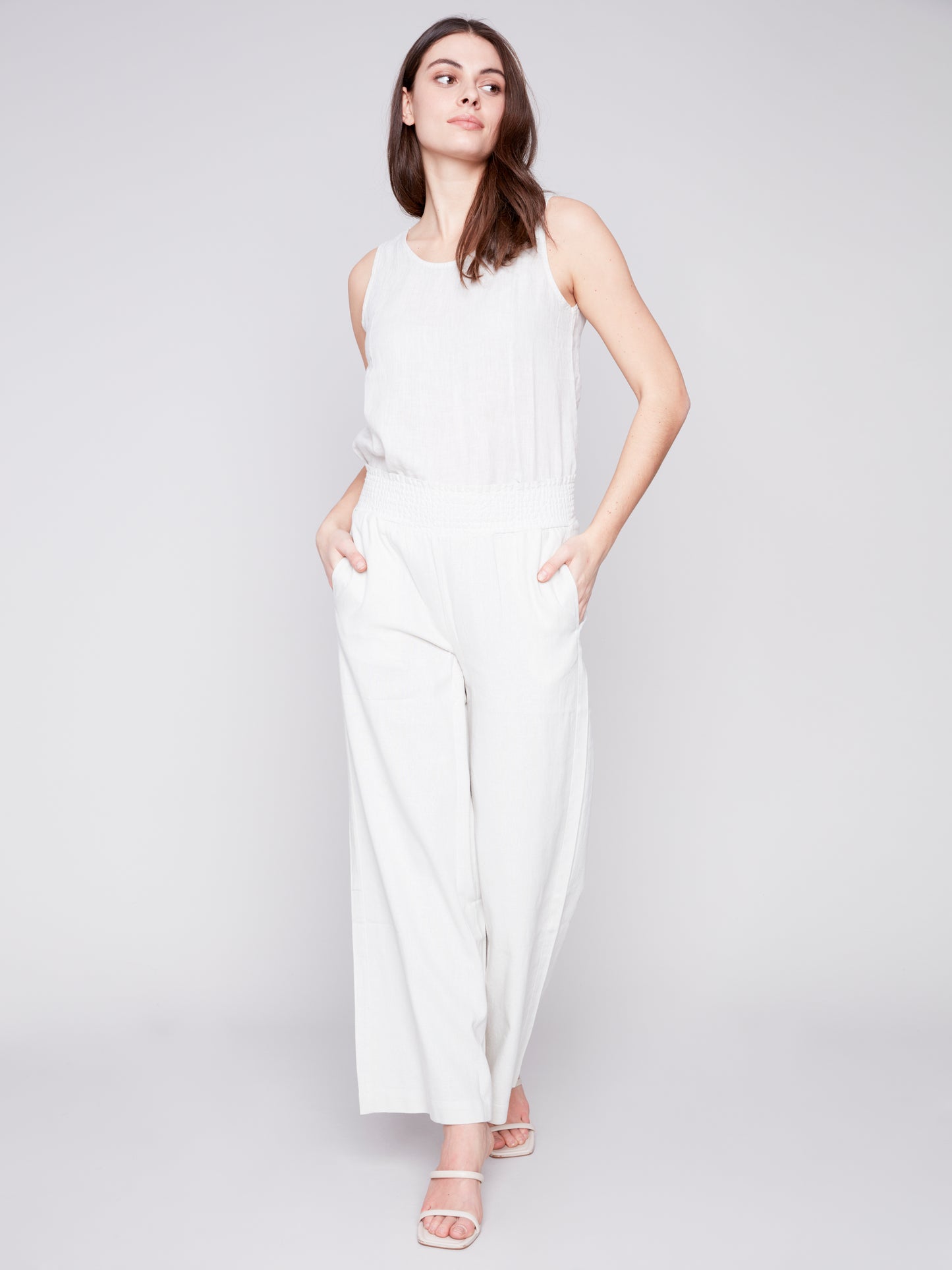 Charlie B Spring/Summer 2024-C5521-229B-Linen Pant-Natural - The Coach Pyramids