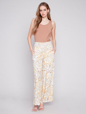 Charlie B Spring/Summer 2024-C5521-787A-Pull On Linen Pant-Dune - The Coach Pyramids