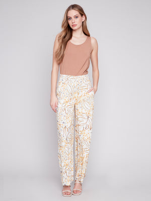 Charlie B Spring/Summer 2024-C5521-787A-Pull On Linen Pant-Dune - The Coach Pyramids