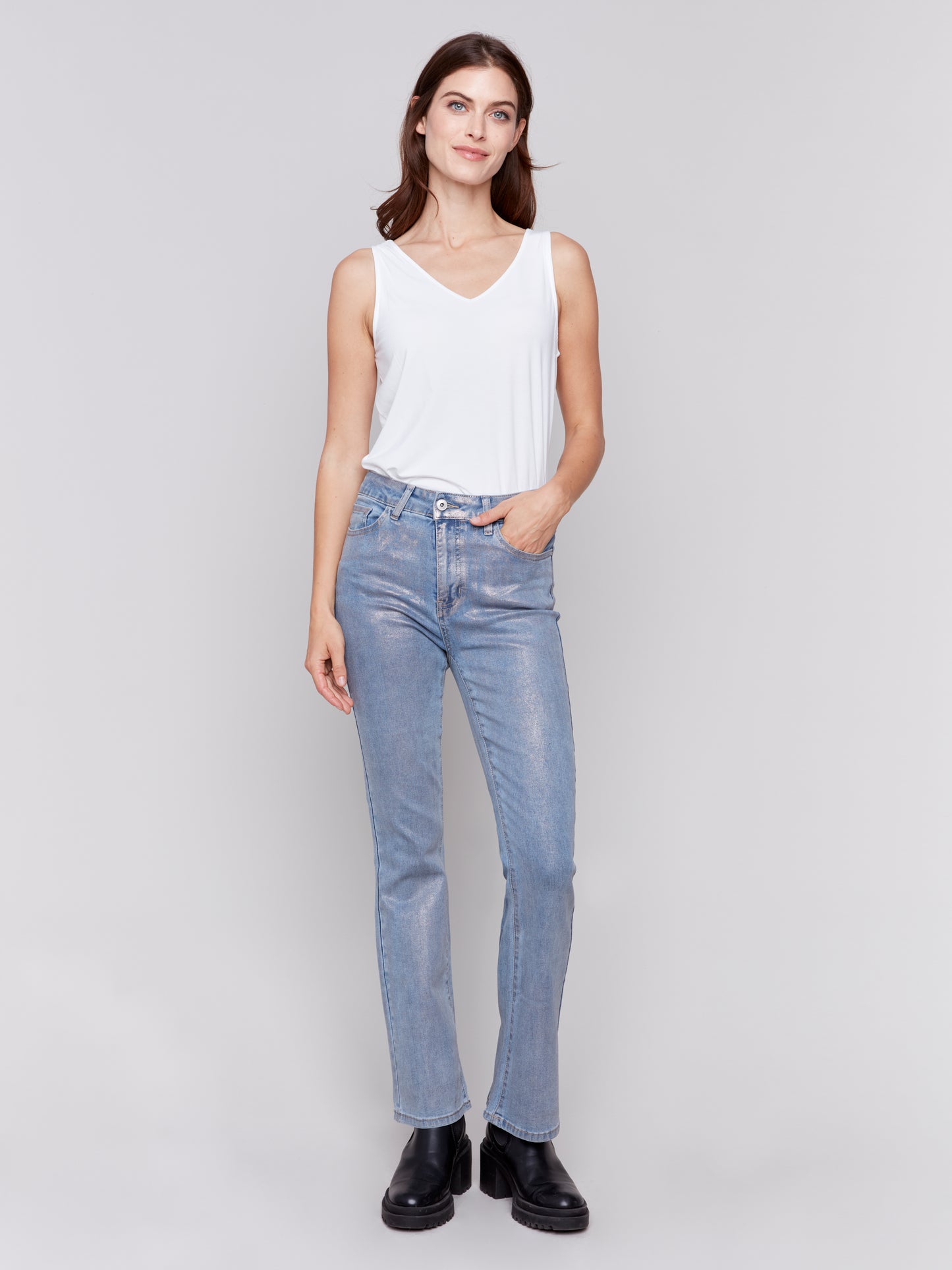Charlie B Fall 2024-C5533P-685-Bootcut Leg Pant-Silver Blue - The Coach Pyramids