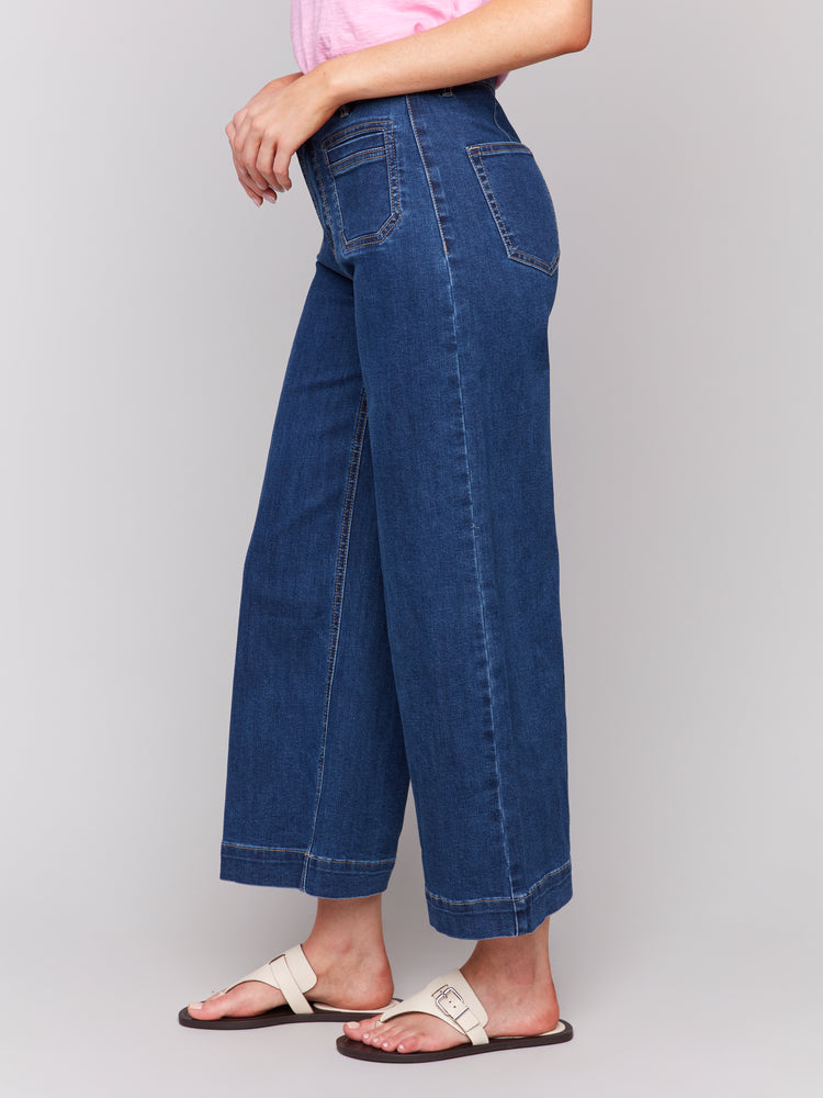 Charlie B Spring/Summer 2025-C5538R-007-Patch Pocket Pant-Indigo