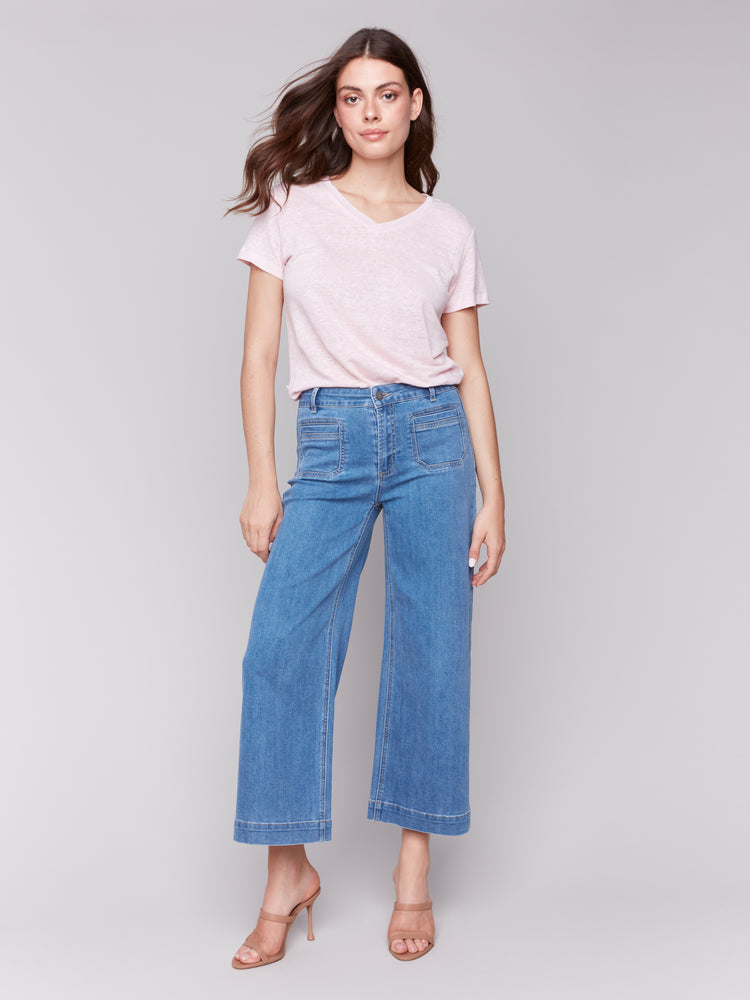 Charlie B Spring/Summer 2025-C5538R-538-Patch Pocket Pant-Blue Jean