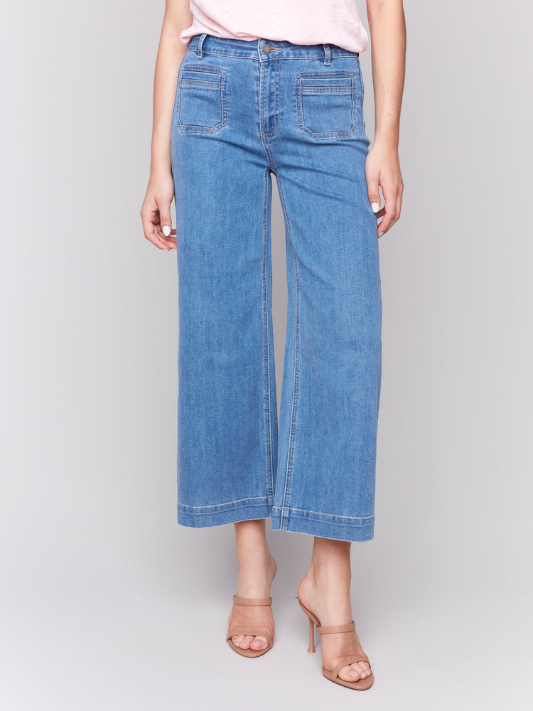 Charlie B Spring/Summer 2025-C5538R-538-Patch Pocket Pant-Blue Jean