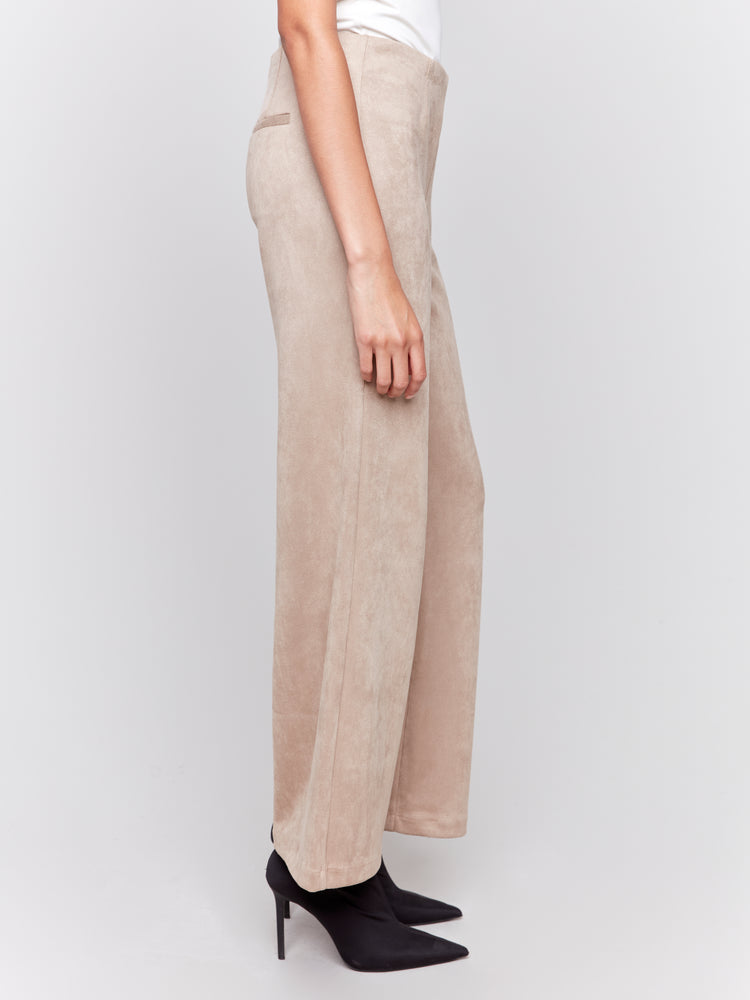 Charlie B Fall 2024-C5540-100-Faux Suede Pant-Natural