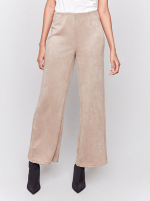 Charlie B Fall 2024-C5540-100-Faux Suede Pant-Natural