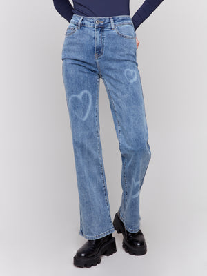 Charlie B Fall 2024-C5572-156-Heart Jeans-Medium Blue