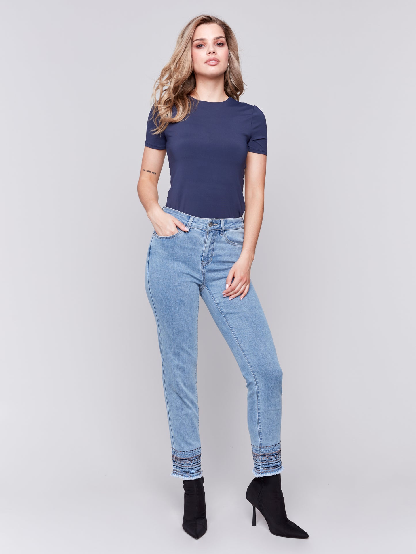 Charlie B Fall 2024-C5573-140-Embroidered Pant-LT Blue - The Coach Pyramids