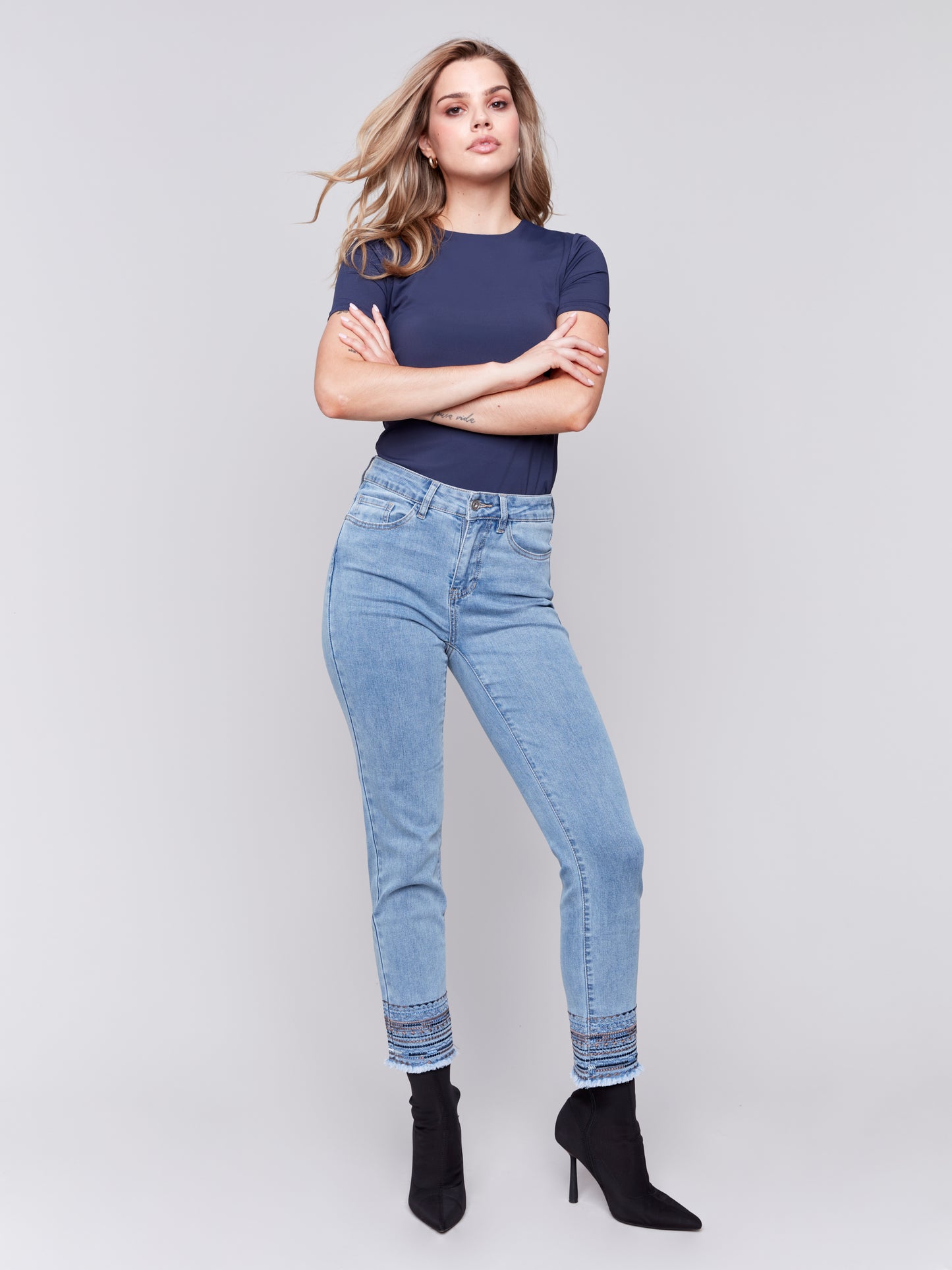 Charlie B Fall 2024-C5573-140-Embroidered Pant-LT Blue - The Coach Pyramids