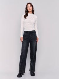 Charlie B Fall 2024-C5575-024-Flare Leg Pant W/Heart Shape Pocket-Charcoal - The Coach Pyramids