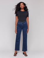 Charlie B Spring/Summer 2025-C5584J-007-Straight Leg Pant W/Inside Elastic At Waistband-Indigo