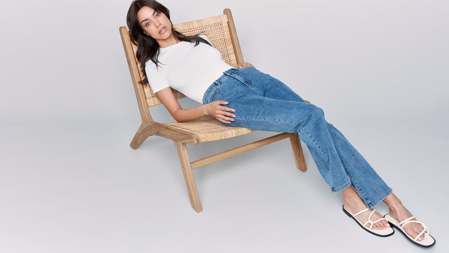 Charlie B Spring/Summer 2025-C5584J-156-Straight Leg Pant W/Inside Elastic At Waistband-Medium Blue - The Coach Pyramids