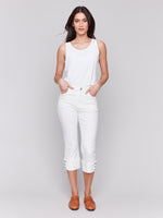 Charlie B Spring/Summer 2025-C5597-002-5 Pocket Jeans W/Snap Button Detail At Hem -White