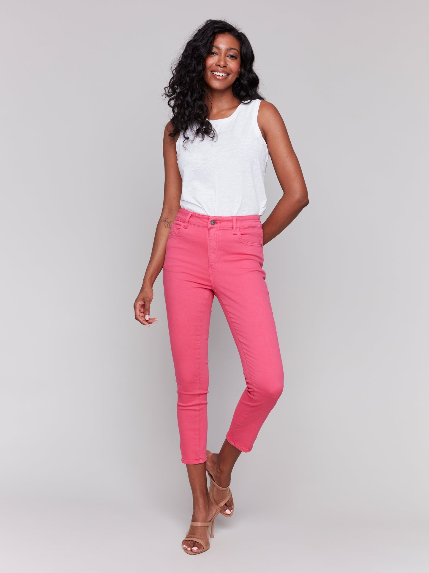 Charlie B Spring/Summer 2025-C5624-693-Side Mini Tab Slim Pant-Paradise - The Coach Pyramids