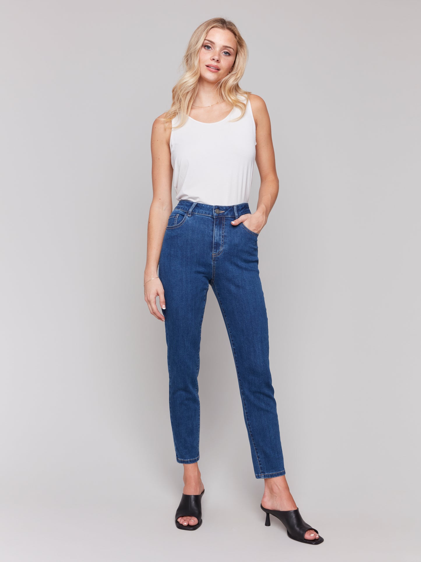 Charlie B Spring/Summer 2025-C5628J-007-Slim Leg 5 Pocket Stretch Denim-Indigo - The Coach Pyramids
