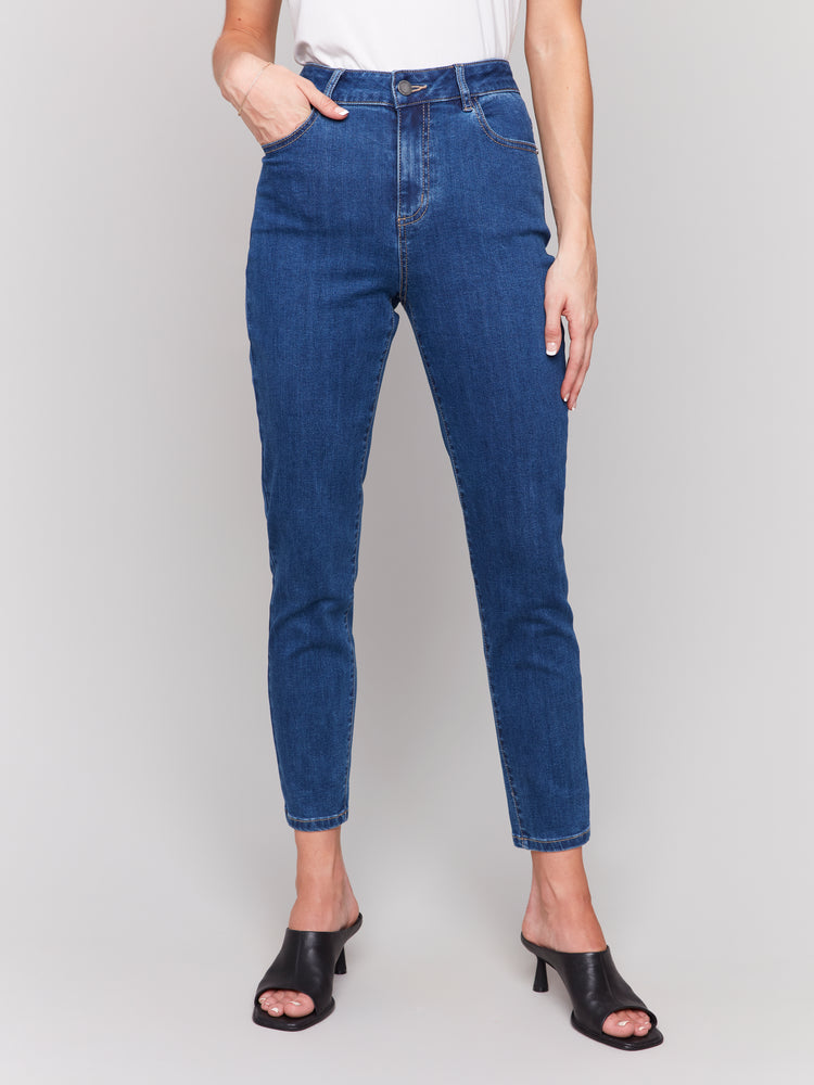 Charlie B Spring/Summer 2025-C5628J-007-Slim Leg 5 Pocket Stretch Denim-Indigo