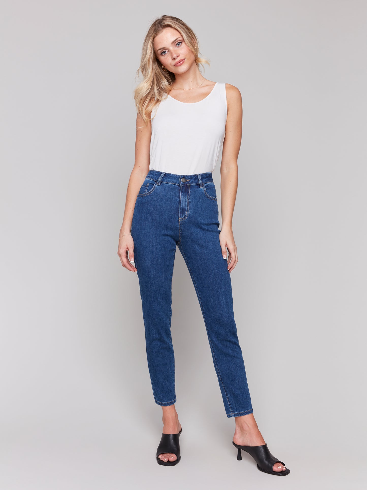 Charlie B Spring/Summer 2025-C5628J-007-Slim Leg 5 Pocket Stretch Denim-Indigo - The Coach Pyramids
