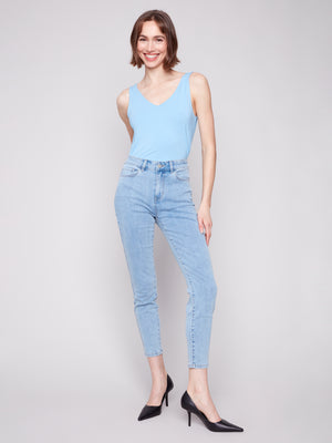 Charlie B Spring/Summer 2025-C5628J-140-Slim Leg 5 Pocket Stretch Denim-LT Blue