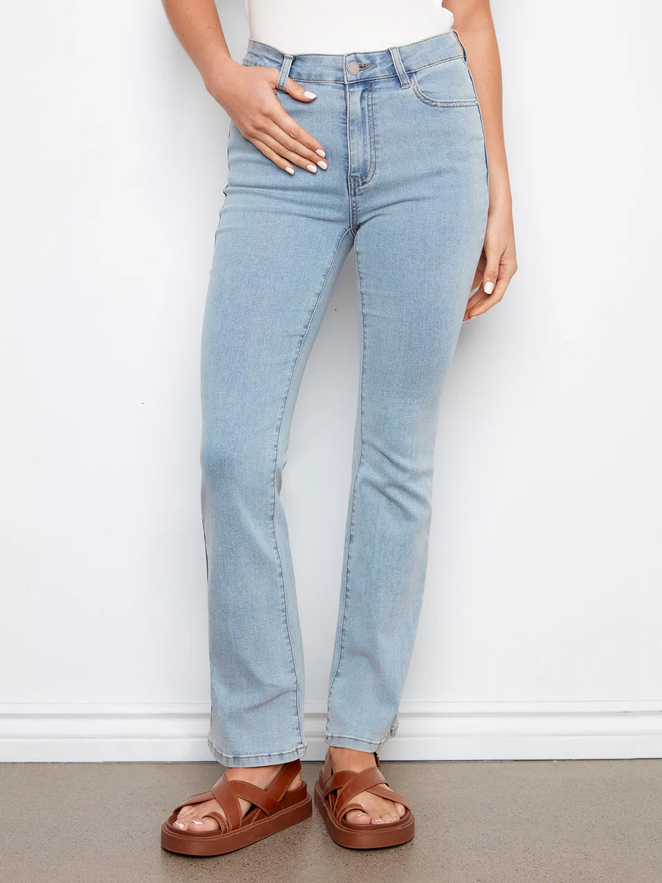 Charlie B-C5629J-140-Celine Flare Leg Jeans-LT Blue - The Coach Pyramids