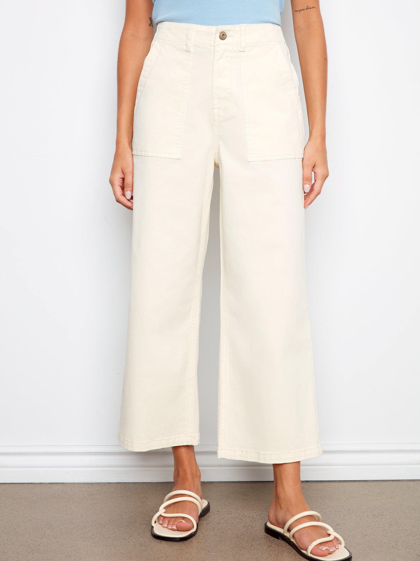 Charlie B-C5636R-100-Smooth Twill Narrow Leg Pants W/Patch Pockets-Natural - The Coach Pyramids