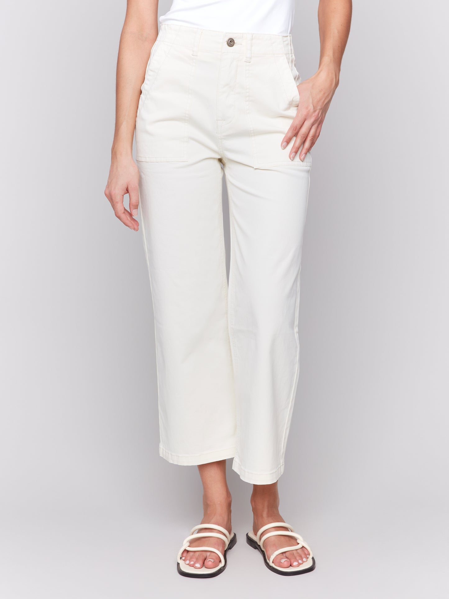 Charlie B Spring/Summer 2025-C5636-100-Pork Chop Pockets Pants-Natural - The Coach Pyramids