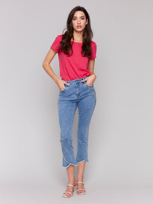 Charlie B Spring/Summer 2025-C5642-140-Boot Cut Embroidered Pant-LT Blue