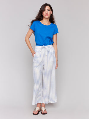 Charlie B Spring/Summer 2025-C5657-0P392-Pull On Yam Dye Stripe Pant-Coastal