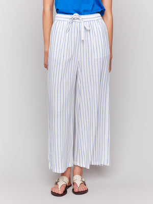 Charlie B Spring/Summer 2025-C5657-0P392-Pull On Yam Dye Stripe Pant-Coastal