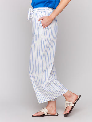 Charlie B Spring/Summer 2025-C5657-0P392-Pull On Yam Dye Stripe Pant-Coastal