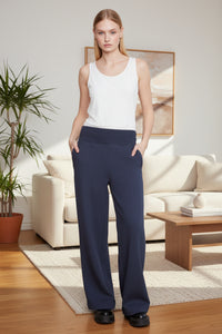 Charlie B-C5849-081-Wide Leg French Terry Pants W/Elasticated Waistband-Midnight - The Coach Pyramids