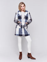 Charlie B Fall 2024-C6141Y-P117-Boucle Knit Plaid Coat-Navy