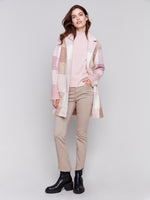 Charlie B Fall 2024-C6141Y-P407-Boucle Knit Plaid Coat-Wood Rose