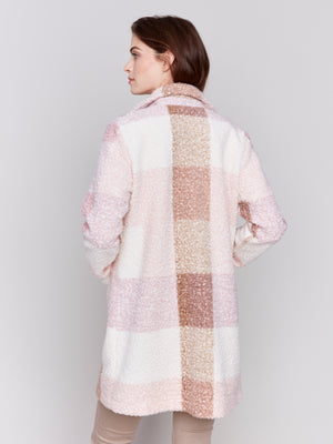 Charlie B Fall 2024-C6141Y-P407-Boucle Knit Plaid Coat-Wood Rose