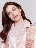 Charlie B Fall 2024-C6141Y-P407-Boucle Knit Plaid Coat-Wood Rose