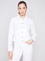 Charlie B Spring/Summer 2024-C6199X-229B-Long Sleeve Linen Jacket -White - The Coach Pyramids