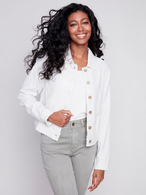 Charlie B Spring/Summer 2024-C6199X-229B-Long Sleeve Linen Jacket-Natural - The Coach Pyramids