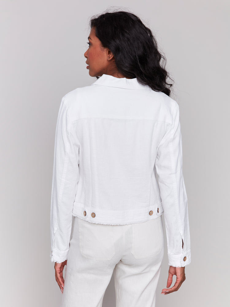 Charlie B Spring/Summer 2025-C6199Y-002-Linen Blend Jacket-White